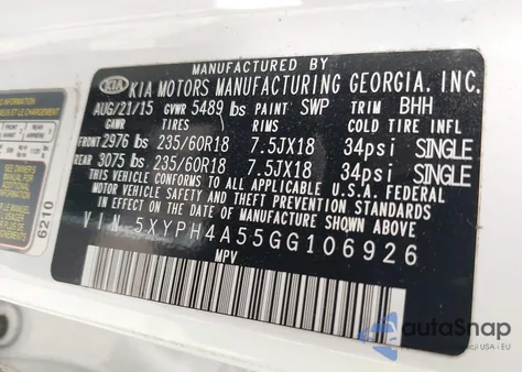 2016 Kia Sorento 3.3L Ex from USA, damaged, VIN 5XYPH4A55GG106926